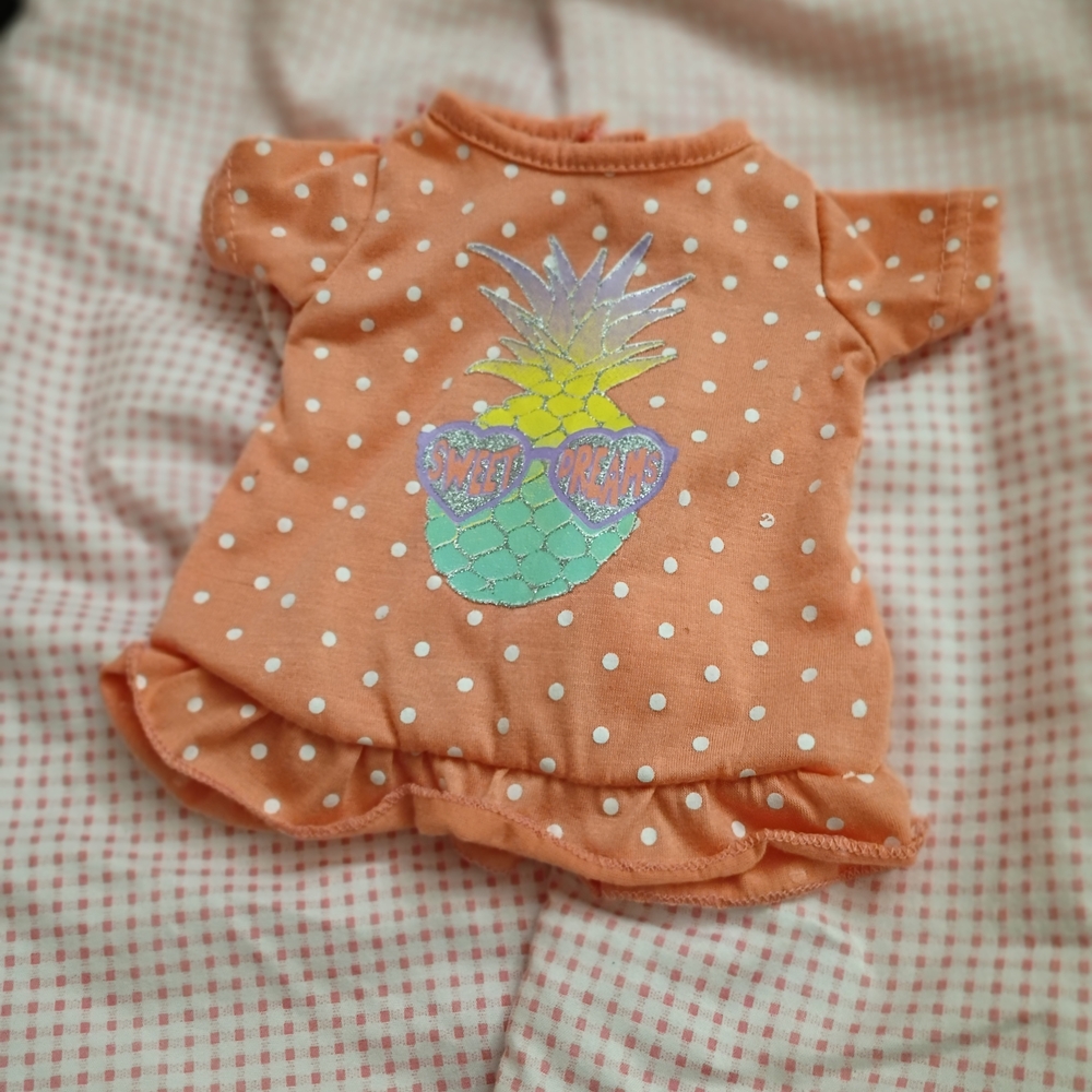 Orange Polka Dot Baby Doll Dress with Pineapple Design